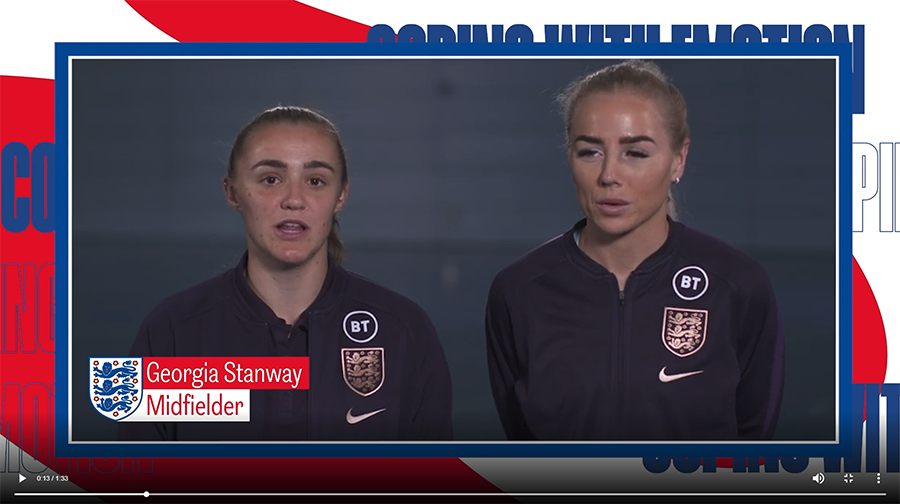 Screenshot from interview about managing emotions, with Georgia Stanway and Alex Greenwood, part of the UEFA Women’s EURO 2022 Schools Programme