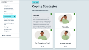 Screenshot from Elevate course showing a module on Coping Strategies